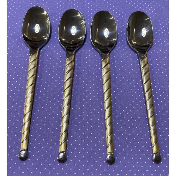 Cambridge Uptown Frosted Twist Ball Tip Stainless Gold Silver Teaspoons Set Of 4 - Picture 1 of 4